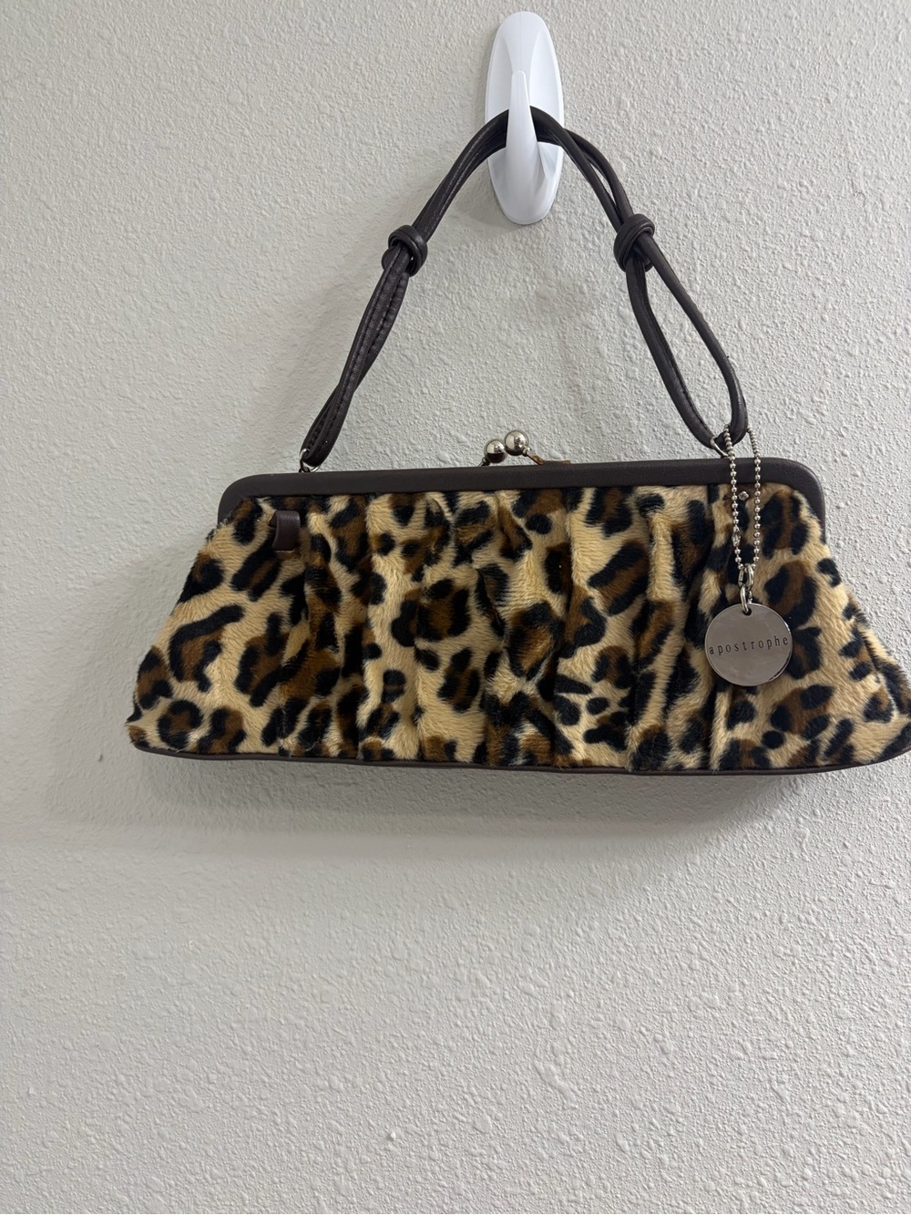 Apostrophe Leopard Print Faux Fur Shoulder Clutch - Brown & Black